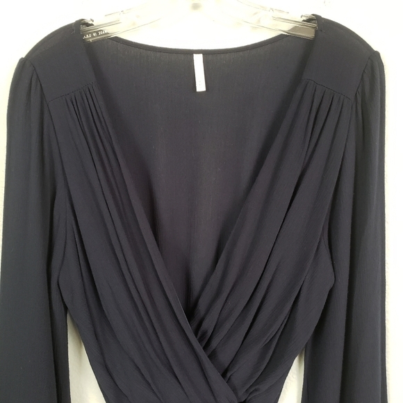 SAGE Faux Wrap Chrochet Long Sleeve Romper Navy Sz S Whimsigoth Stevie Nicks - Picture 2 of 10